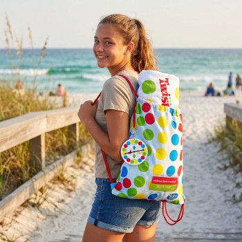 Real Fun Toys Beach Towel Twister Classic Table in Towel Backpack 6+ Years, 2 Players 01.RE-A-000069 5407008054595