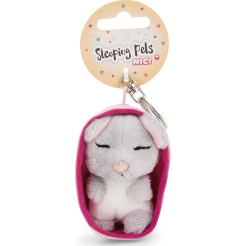 Plush Sleeping Pets Keychain 8cm Mouse in Basket - Nici NIC63160 4012390631661