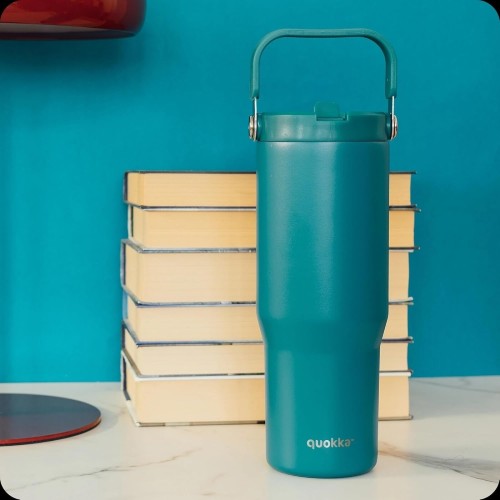 Quokka θερμός tumbler με καλαμάκι και λαβή core midnight green 860ml 40342 8412497403424