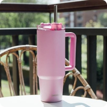 Quokka Stream Blossom Pink Tumbler 950ml - Multifunctional Lid With Straw - 40325 8412497403257