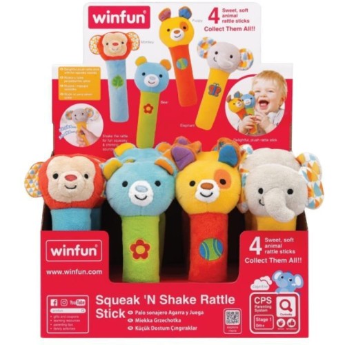 Winfun Squeak 'N Shake Plush Rattle Stick 403311 5204275033113