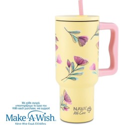 nava Θερμός Tumbler Ανοξείδωτο με Πλαστικό Καλαμάκι "We Care", Cream Floral 900ml 10-016-174 5205746016598