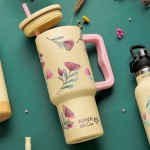 nava Θερμός Tumbler Ανοξείδωτο με Πλαστικό Καλαμάκι "We Care", Cream Floral 900ml 10-016-174 5205746016598