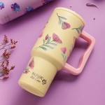 nava Θερμός Tumbler Ανοξείδωτο με Πλαστικό Καλαμάκι "We Care", Cream Floral 900ml 10-016-174 5205746016598