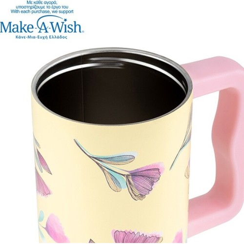 nava Thermo Tumbler Stainless Steel With Plastic Straw "We Care", Cream Floral 900ml 10-016-174 5205746016598