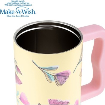 nava Thermo Tumbler Stainless Steel With Plastic Straw "We Care", Cream Floral 900ml 10-016-174 5205746016598