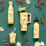 nava Thermo Tumbler Stainless Steel With Plastic Straw "We Care", Cream Floral 900ml 10-016-174 5205746016598