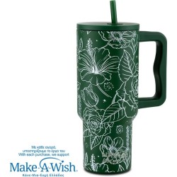 nava Θερμός Tumbler Ανοξείδωτο με Πλαστικό Καλαμάκι "We Care", Sketch Floral 900ml 10-016-204 5205746016680