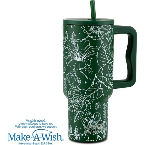 nava Thermo Tumbler Stainless Steel With Plastic Straw "We Care", Sketch Floral 900ml 10-016-204 5205746016680