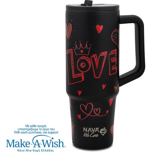 nava Θερμός Tumbler Ανοξείδωτο με Πλαστικό Καλαμάκι "We Care", Love 900ml 10-016-245 5205746016741