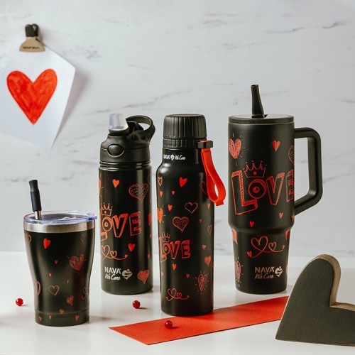 nava Θερμός Tumbler Ανοξείδωτο με Πλαστικό Καλαμάκι "We Care", Love 900ml 10-016-245 5205746016741
