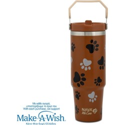 nava Θερμός Tumbler Ανοξείδωτο με Καλαμάκι "We Care", Paw Prints 900ml 10-016-224 5205746016208