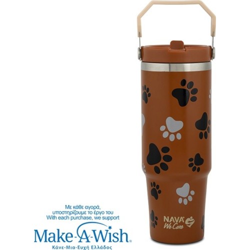 nava Θερμός Tumbler Ανοξείδωτο με Καλαμάκι "We Care", Paw Prints 900ml 10-016-224 5205746016208