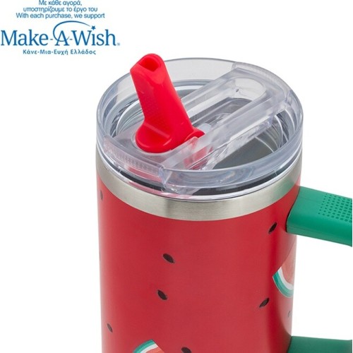 nava Θερμός Tumbler Ανοξείδωτο με Καλαμάκι "We Care", Watermelon 900ml 10-016-304 5205746016383
