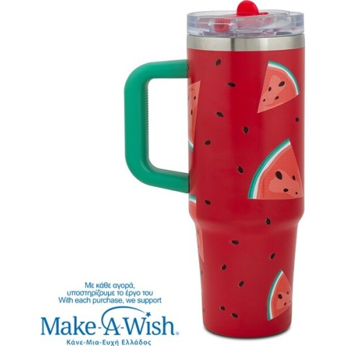 nava Thermo Tumbler Stainless Steel With Straw "We Care", Watermelon 900ml 10-016-304 5205746016383