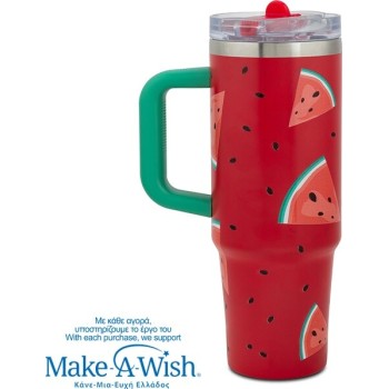 nava Θερμός Tumbler Ανοξείδωτο με Καλαμάκι "We Care", Watermelon 900ml 10-016-304 5205746016383