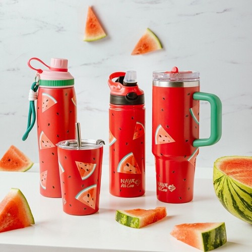 nava Θερμός Tumbler Ανοξείδωτο με Καλαμάκι "We Care", Watermelon 900ml 10-016-304 5205746016383