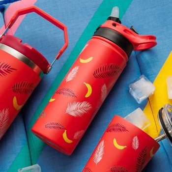 nava Hot Stainless Steel Bottle With Straw "We Care", Palm Banana 500ml 10-016-292 5205746016024