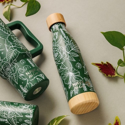 nava Θερμός Μπουκάλι Ανοξείδωτο με Bamboo "We Care", Sketch Floral 500ml 10-016-203 5205746016925