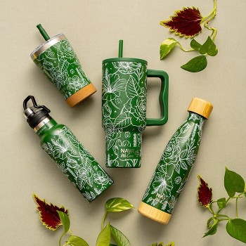 nava Θερμός Μπουκάλι Ανοξείδωτο με Bamboo "We Care", Sketch Floral 500ml 10-016-203 5205746016925