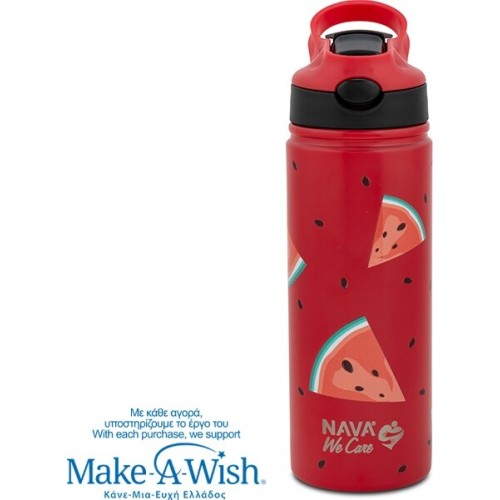 nava Hot Stainless Steel Bottle With Straw "We Care", Watermelon 500ml  10-016-302 5205746016055