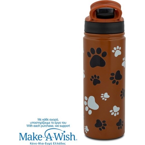 nava Hot Stainless Steel Bottle With Straw "We Care", Paw Prints 500ml 10-016-223 5205746015874