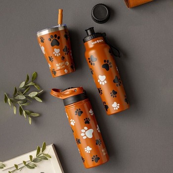 nava Hot Stainless Steel Bottle With Straw "We Care", Paw Prints 500ml 10-016-223 5205746015874