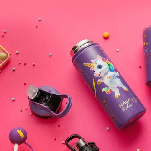nava Thermos Stainless Steel Bottle With Straw "We Care", Purple Unicorn 500ml 10-016-139 5205746015843