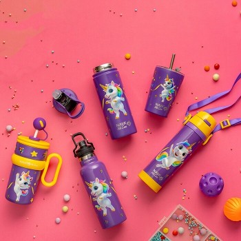 nava Θερμός Μπουκάλι Ανοξείδωτο με Καλαμάκι "We Care", Purple Unicorn 500ml 10-016-139 5205746015843