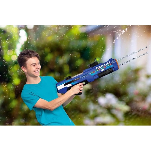 lexibook, rechargeable electronic water gun,  and sound effects, 680 ml tank, range up to 10 m, 3 modes, green dot sight, blue/b