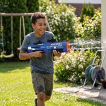 lexibook, rechargeable electronic water gun,  and sound effects, 680 ml tank, range up to 10 m, 3 modes, green dot sight, blue/b