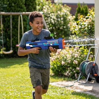 lexibook, rechargeable electronic water gun,  and sound effects, 680 ml tank, range up to 10 m, 3 modes, green dot sight, blue/b