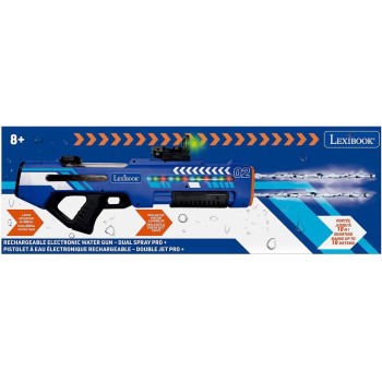 lexibook, rechargeable electronic water gun,  and sound effects, 680 ml tank, range up to 10 m, 3 modes, green dot sight, blue/b