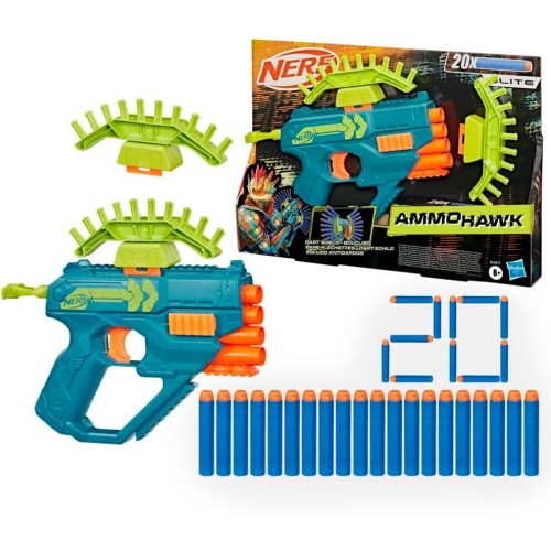 Hasbro Nerf Rebel Ops Ammohawk, Blaster With 20 Nerf Elite Foam Darts and 2 Dart Shields, Gifts, Toys for Kids, Ages 8 and Above