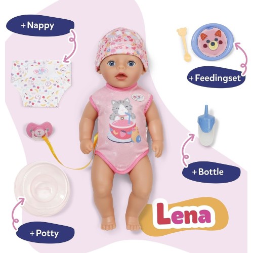 MGA Entertainment Baby Born Lena Pink 36 cm With 7 Functions | Pink Romper, Accessories Inclu 840719 4001167840719