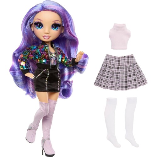MGA Entertainment Rainbow High Style Icons Violet - 28 cm fashion doll with long, combable hair, second outfit, matching bag and