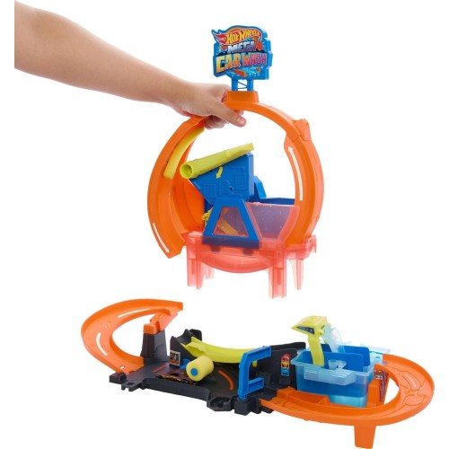 Mattel Hot Wheels City Mega Loop Car Wash Playset & 1 Hot Wheels Color Shifters in 1:64 Scale JHL97 194735334971