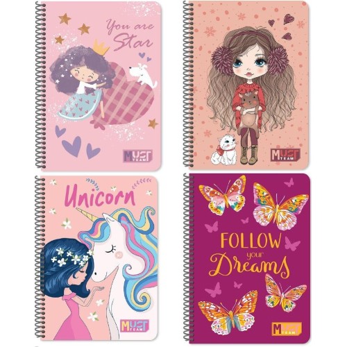 Diakakis imports Spiral Notebook 17x25 Must Team Cutes 3 Subjects 90 Sheets 4 Designs 000587375 5205698815652