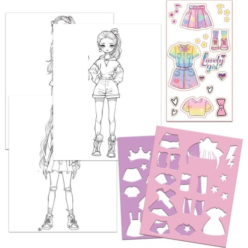 Diakakis imports Fashion Coloring Set With Stickers & Stencils 20 Pages 26x20,5cm Glammy Gloss 000630026 5205698840456