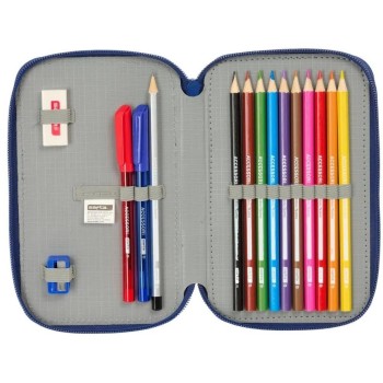Safta FC Barcelona Navy Blue School Pencil Case for Children, Colorful Pencil Case with 29 Utensils, Ideal for Children from 5 t
