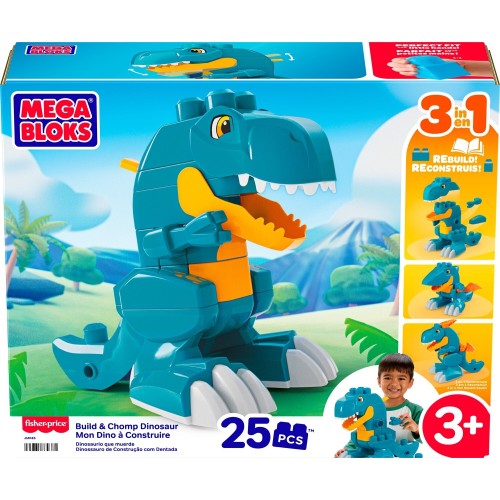 Mattel Mega Bloks Fisher-price Build & Chomp Dinosaur T-rex Block Toy With Rolling Wheels (25 Pieces) for Kids JMK85 19473537938