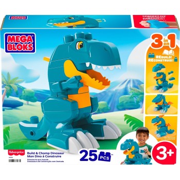 Mattel Mega Bloks Fisher-price Build & Chomp Dinosaur T-rex Block Toy With Rolling Wheels (25 Pieces) for Kids JMK85 19473537938