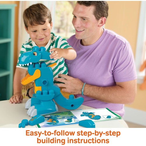 Mattel Mega Bloks Fisher-price Build & Chomp Dinosaur T-rex Block Toy With Rolling Wheels (25 Pieces) for Kids JMK85 19473537938
