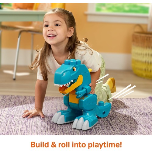Mattel Mega Bloks Fisher-price Build & Chomp Dinosaur T-rex Block Toy With Rolling Wheels (25 Pieces) for Kids JMK85 19473537938
