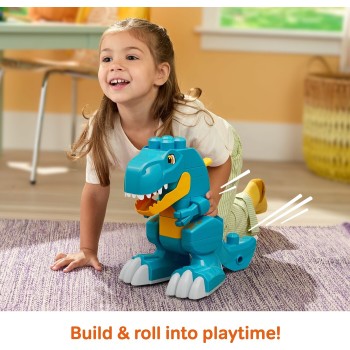Mattel Mega Bloks Fisher-price Build & Chomp Dinosaur T-rex Block Toy With Rolling Wheels (25 Pieces) for Kids JMK85 19473537938