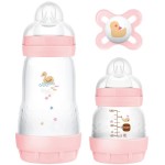 MAM Starter Set 2 Bottles & 1 Pacifier Ideal For Newborns 0+ Months Pink 655G 9001616833267