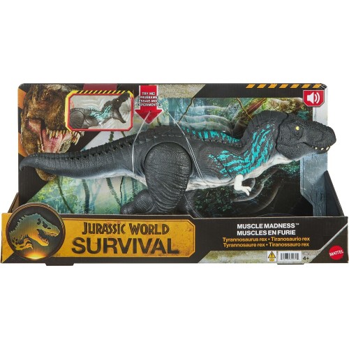 Mattel Jurassic World Muscle Madness Tyrannosaurus Rex Action Figure, T-rex With Grow Feature & Roar JKG92 194735349715