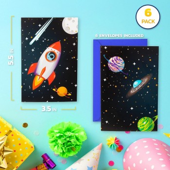 procos pr93741 space rocket space party invitations with envelope fsc paper 093741 5201184937419