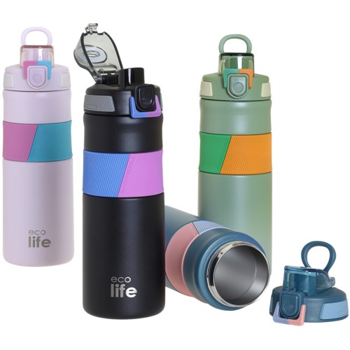 eco life Black Thermos 500ml | With Silicon Grip 33-BO-4200 5208009005094