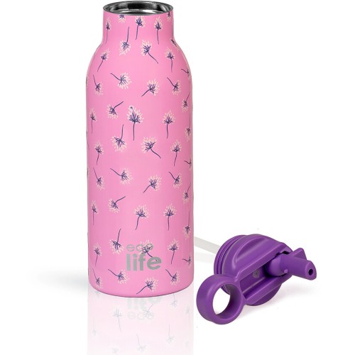 eco life Pink Dandellion Thermos 550ml | Με Εσωτερικό Καλαμάκι 33-BO-2215 5208009004905